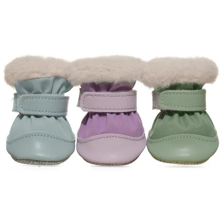 4pcs Warm Furry Dog Snow Boots