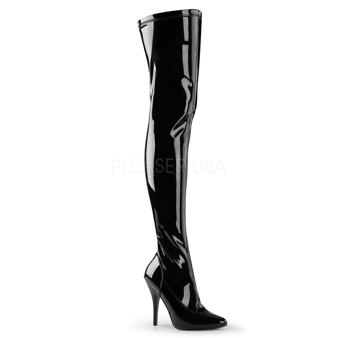 5" Black Plain Stretch Thigh Boots*