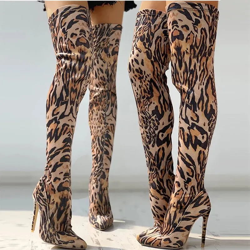 Akira Leopard Stiletto Boots