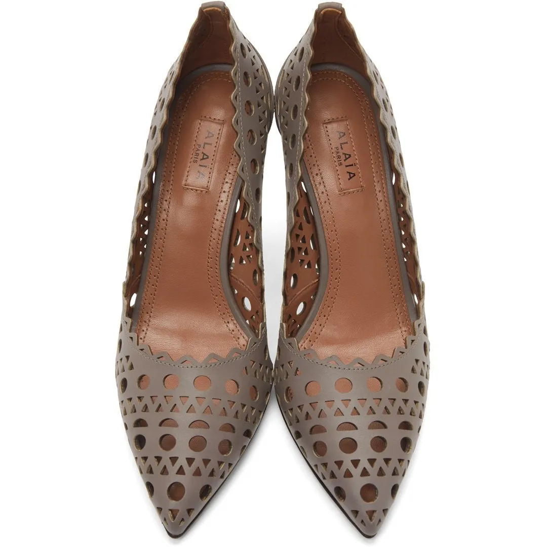 ALAÃA Taupe Leather Vienne Heels
