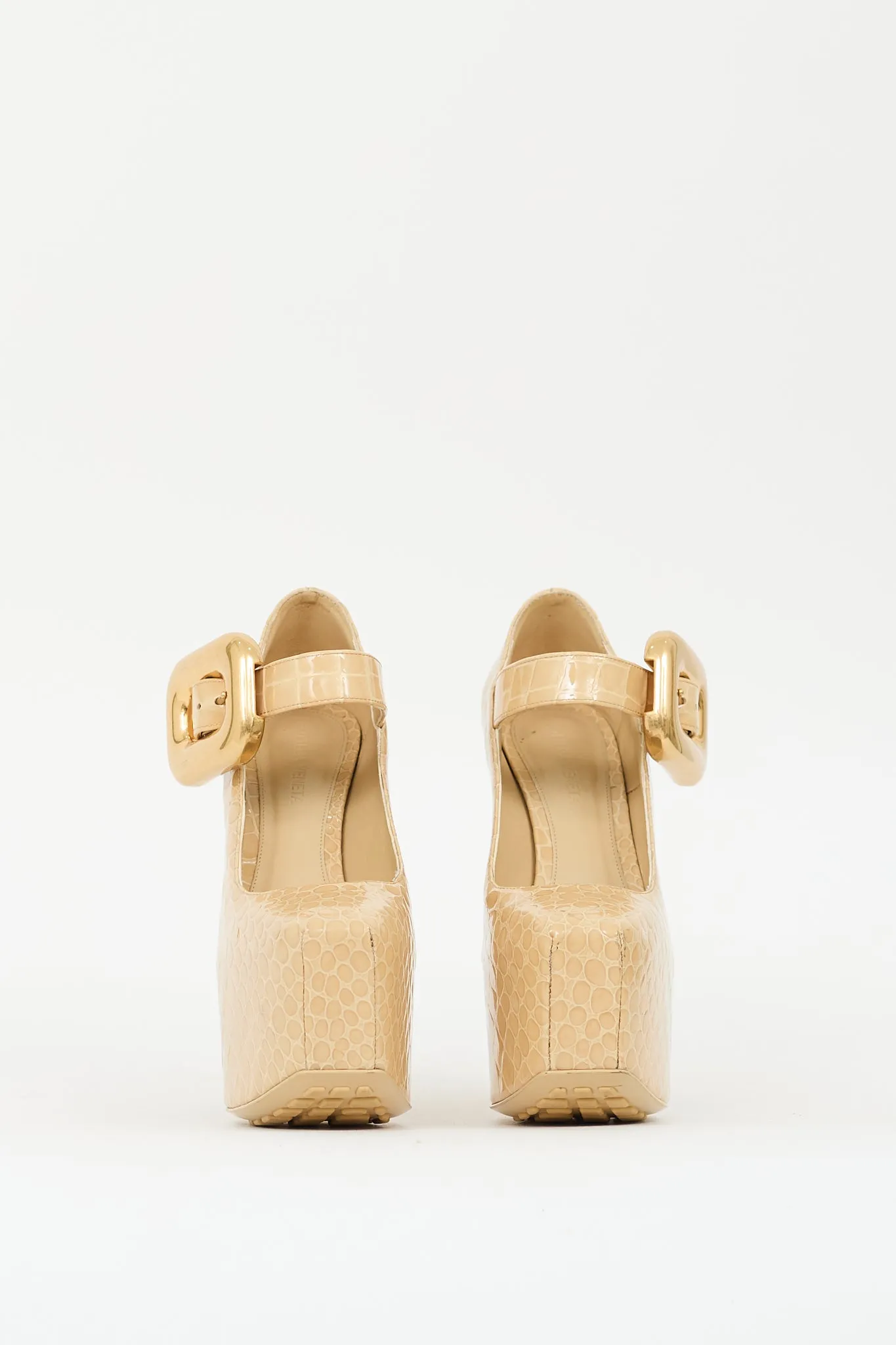 Beige Embossed Leather Mostra Mary Jane Pump
