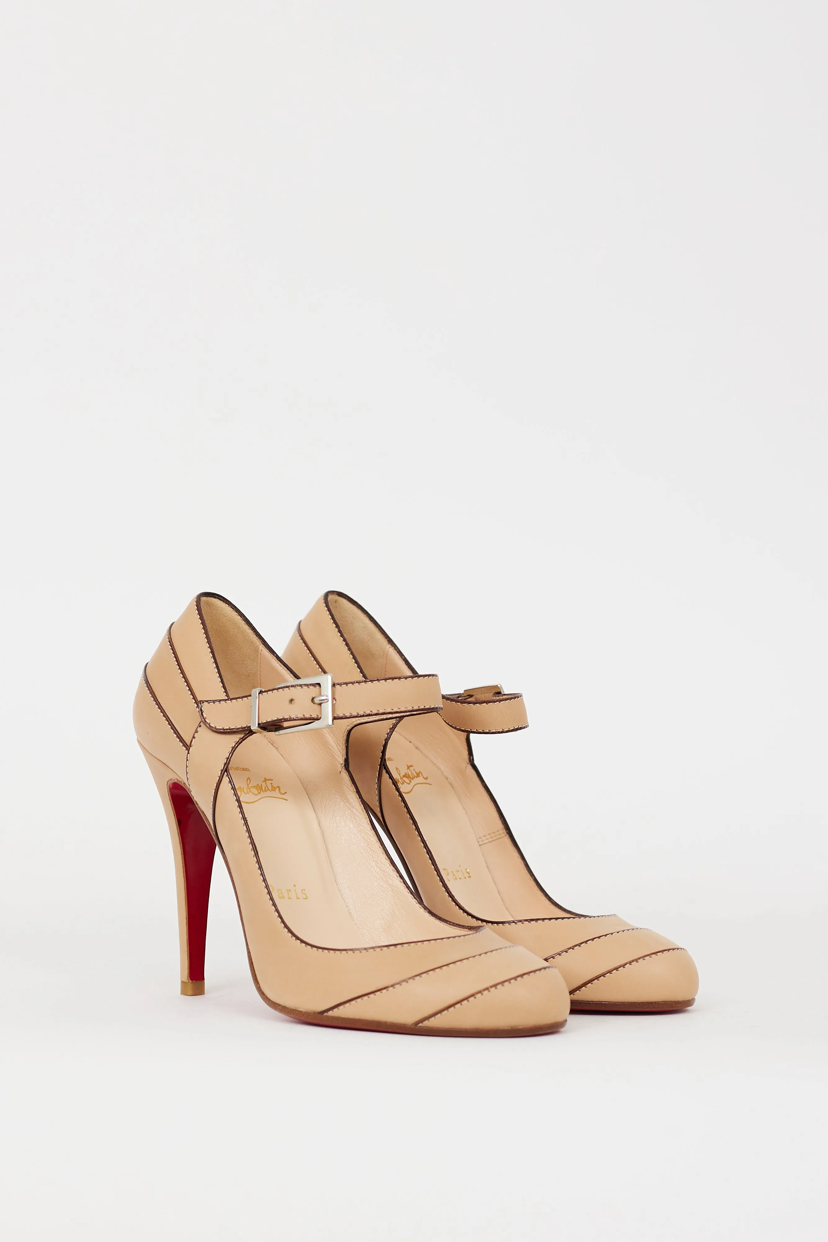 Beige Leather Wall Street Mary Jane Heel