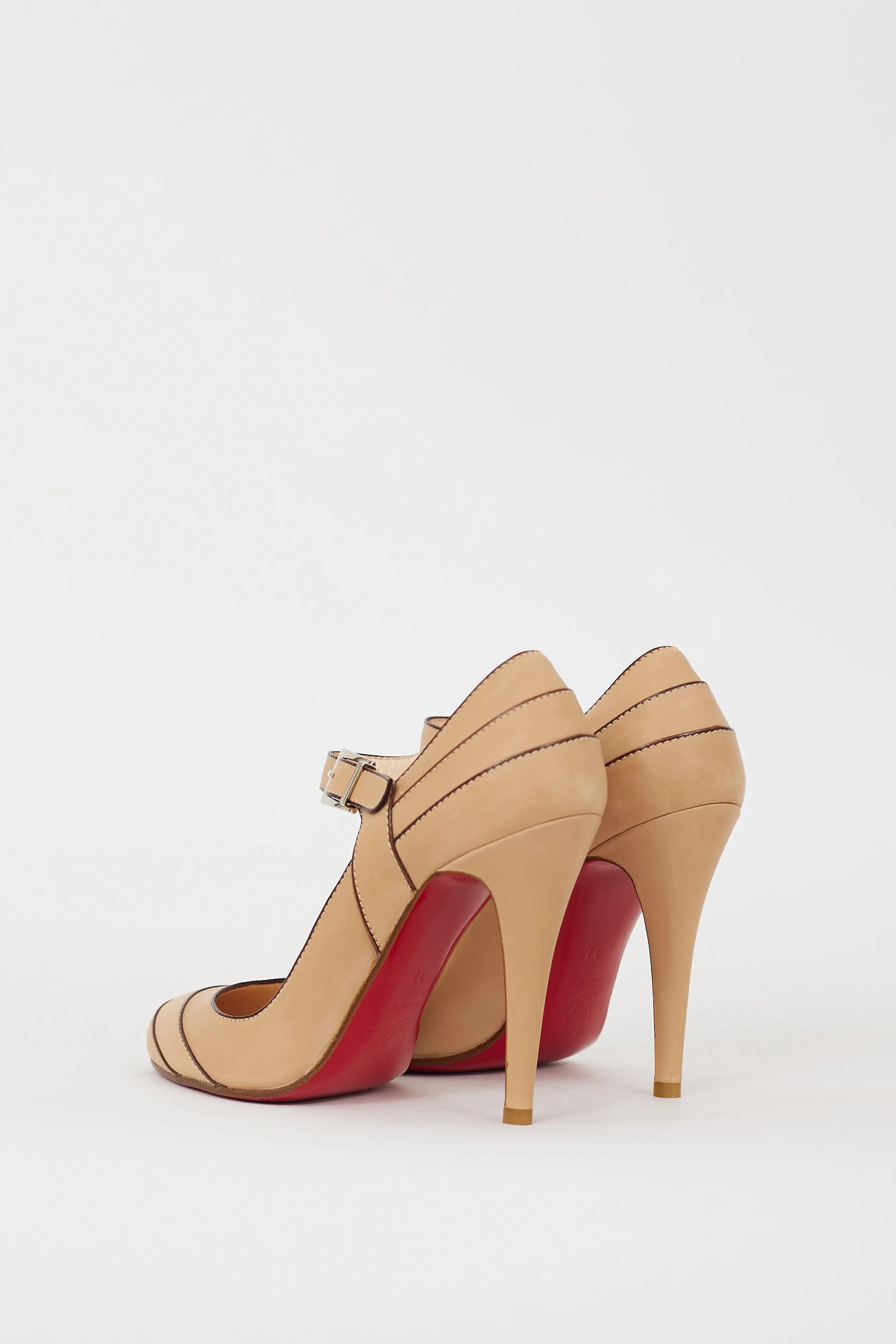 Beige Leather Wall Street Mary Jane Heel