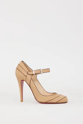 Beige Leather Wall Street Mary Jane Heel