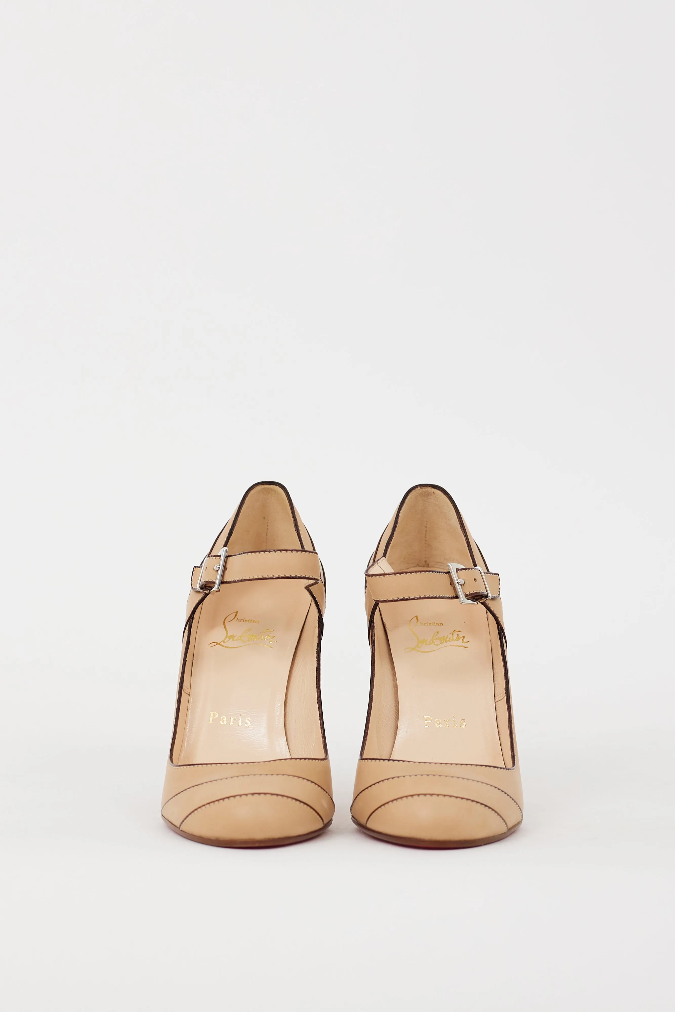Beige Leather Wall Street Mary Jane Heel