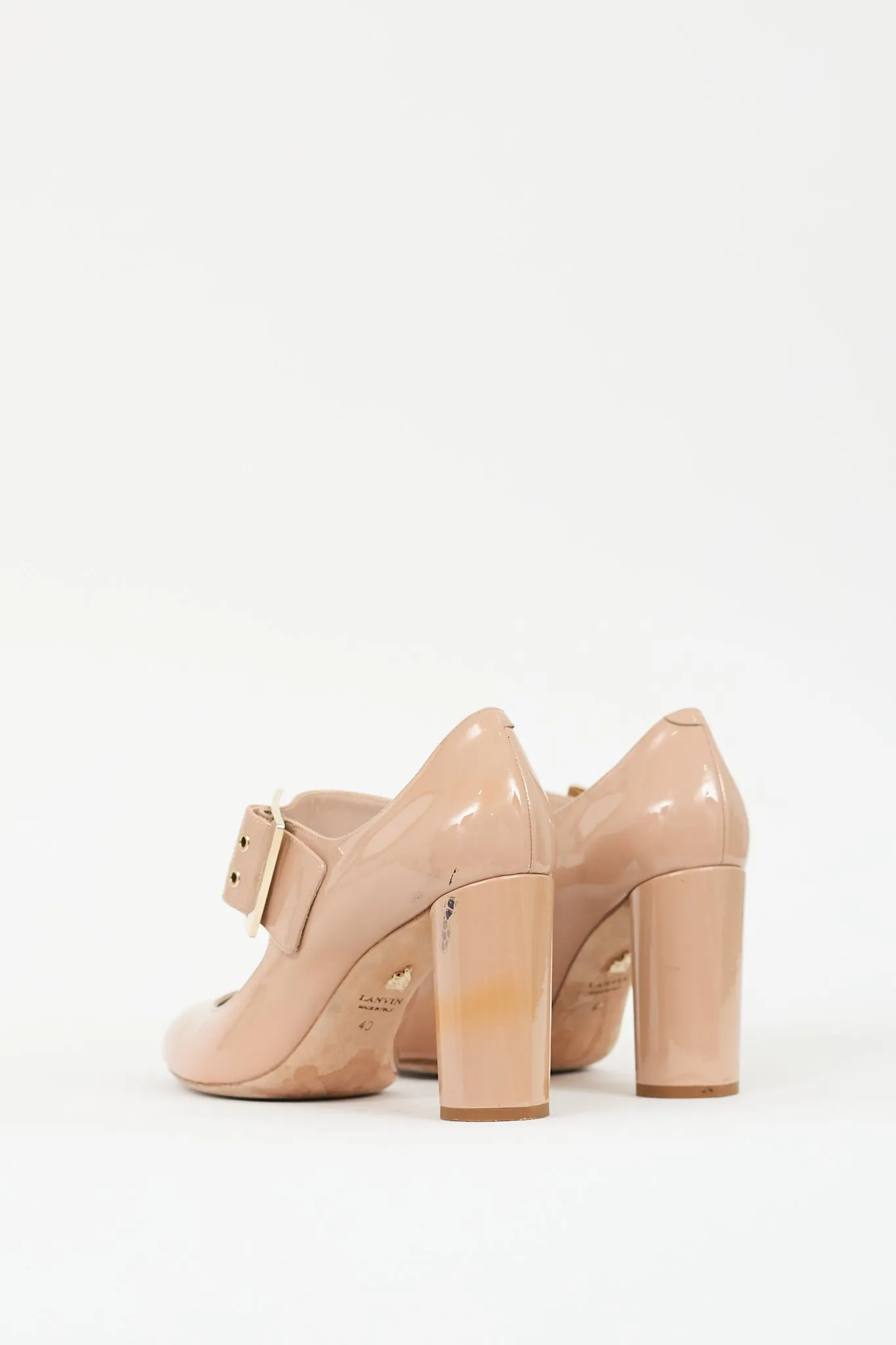 Beige Patent Leather Mary Jane Pump