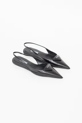 Black Brushed Leather Slingback Flat