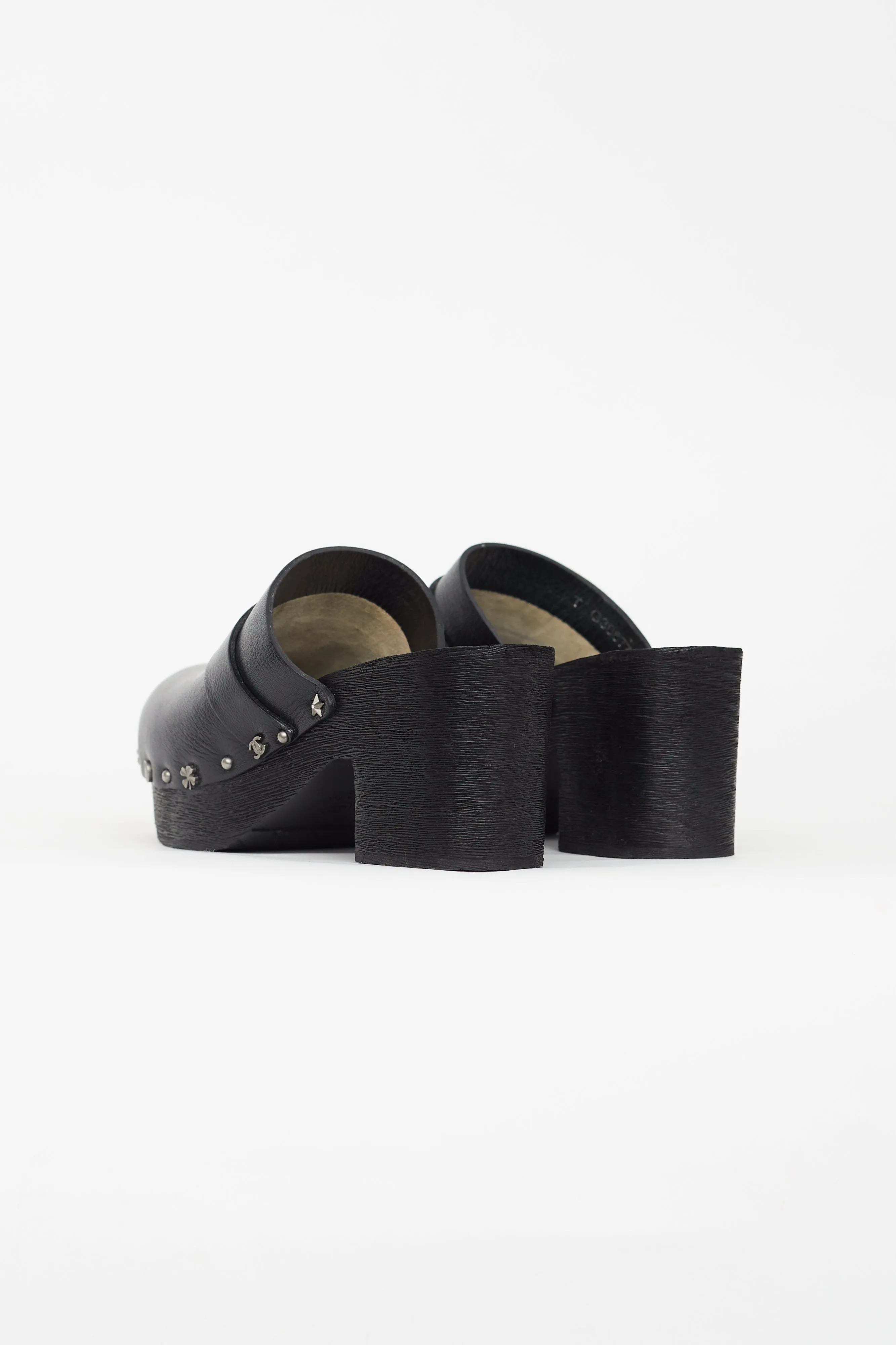 Black Leather Charm Clog Mule