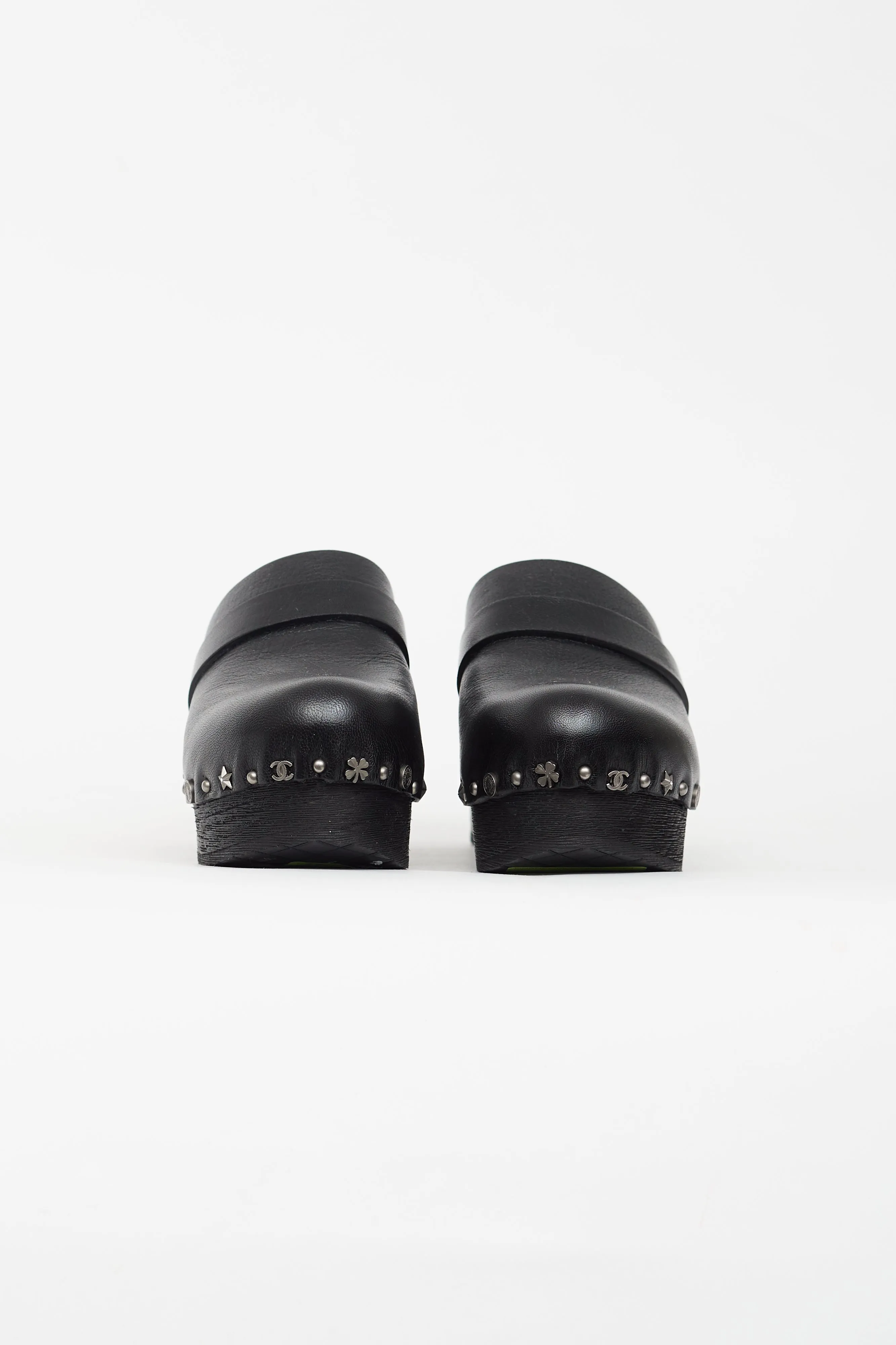 Black Leather Charm Clog Mule