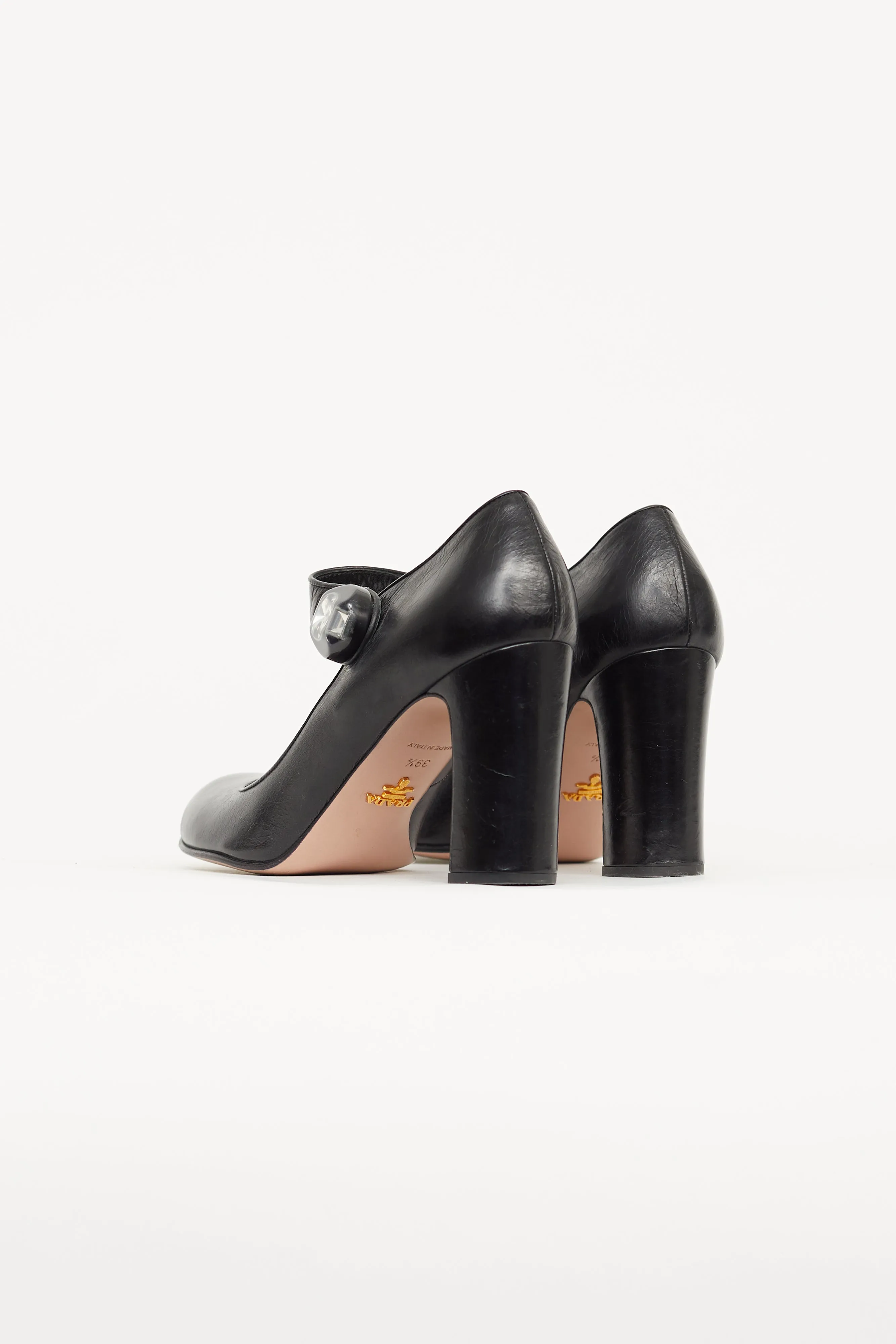 Black Leather Embellished Mary Jane Pump
