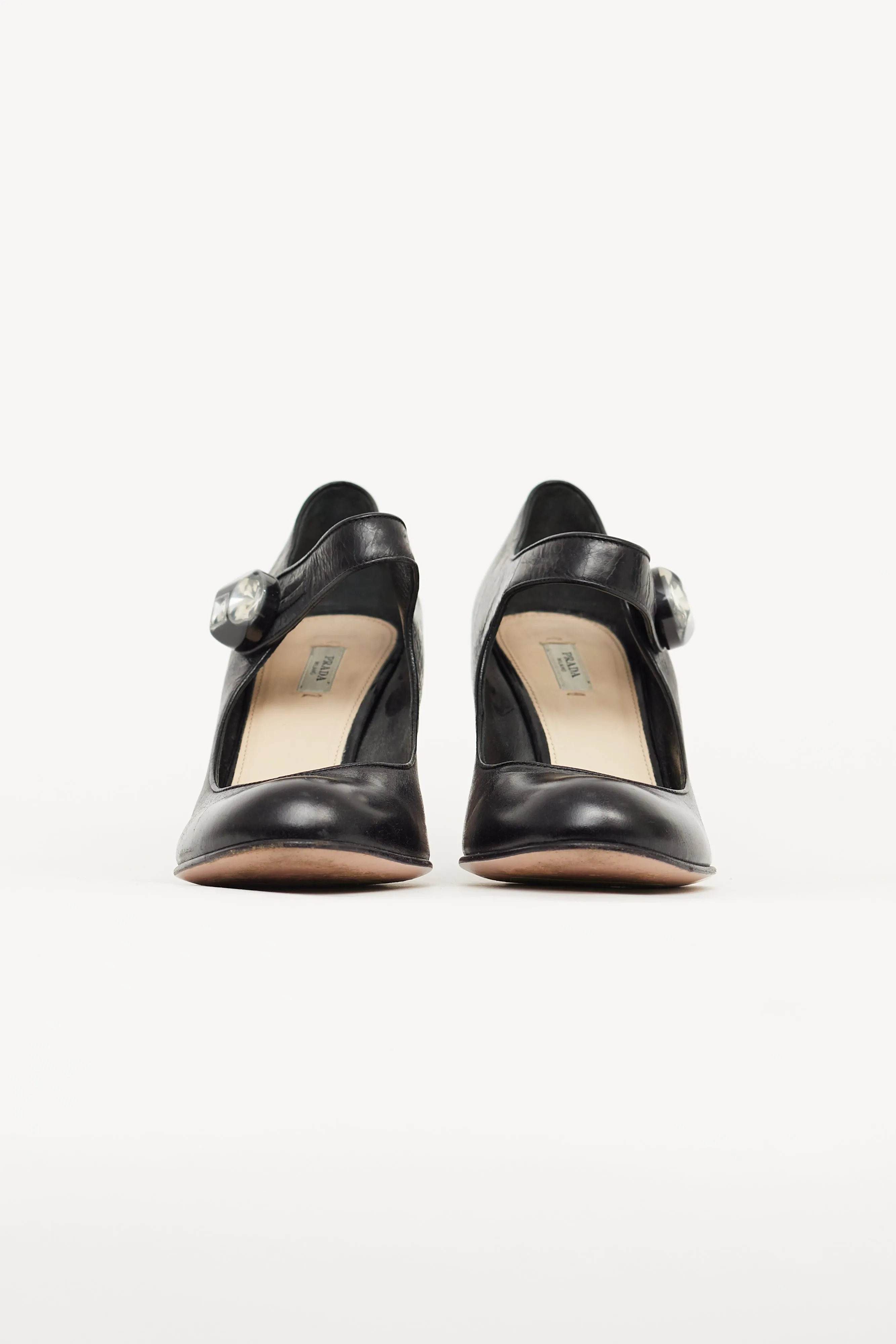 Black Leather Embellished Mary Jane Pump