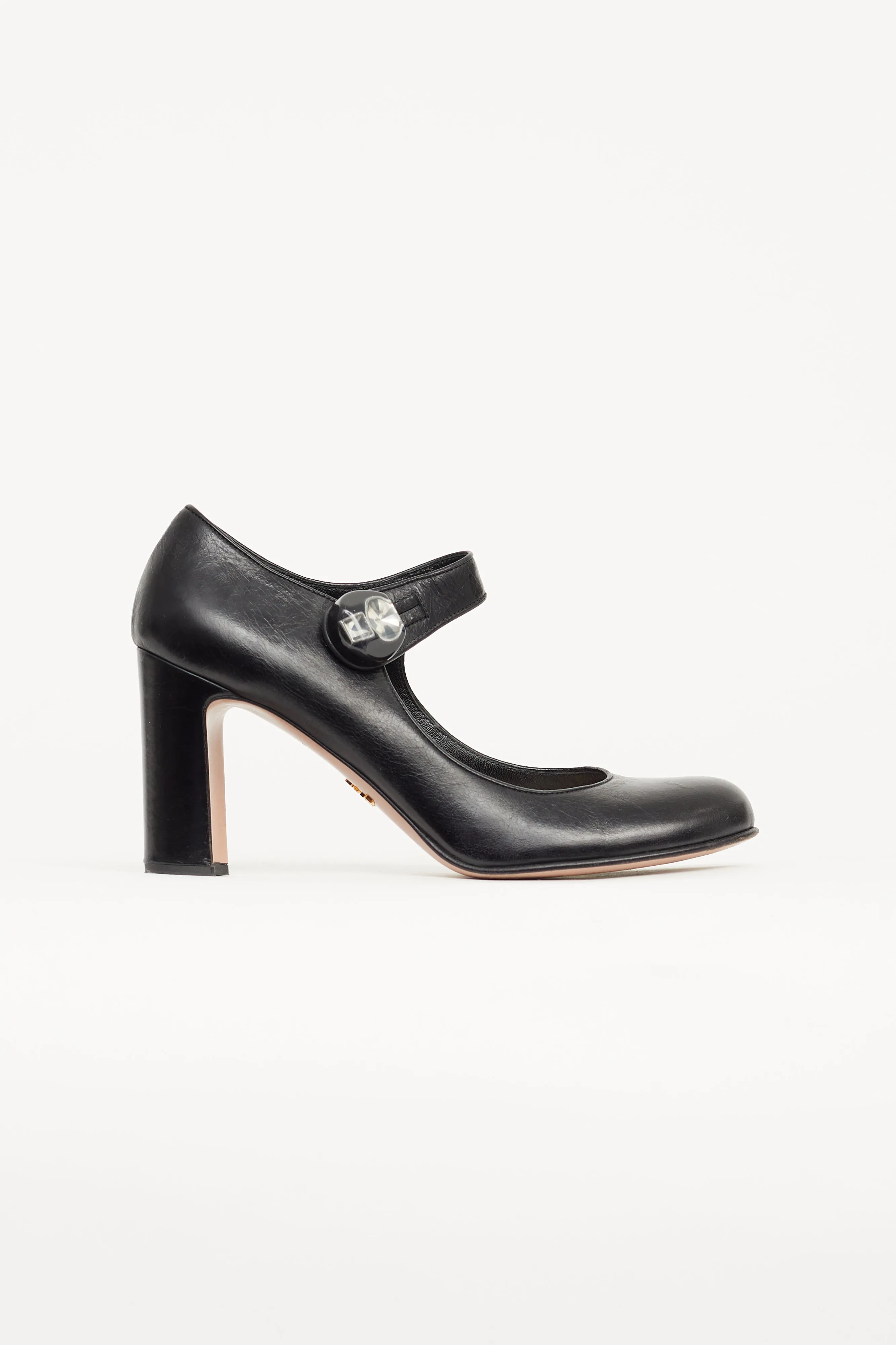 Black Leather Embellished Mary Jane Pump