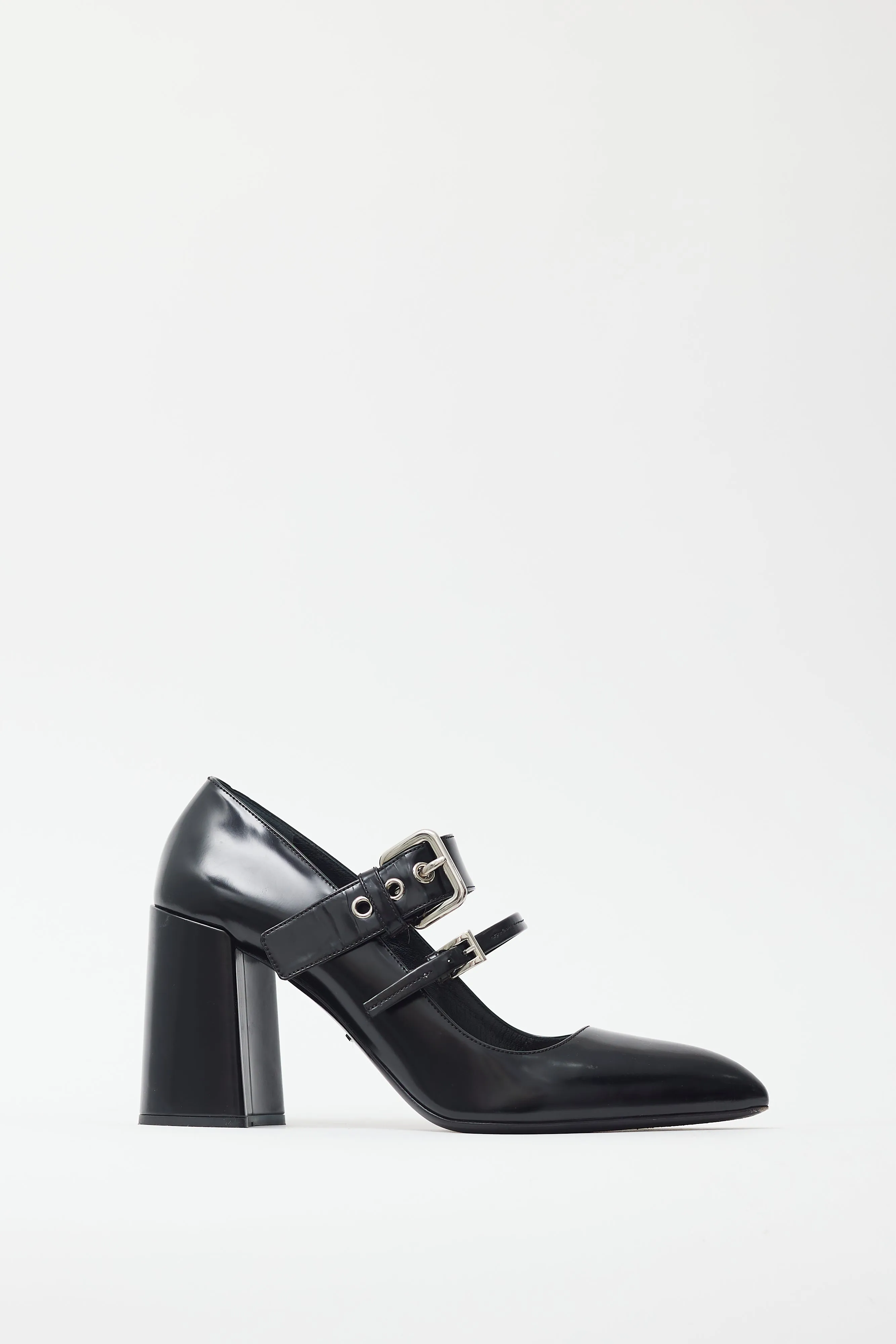 Black Leather Mary Jane Pump