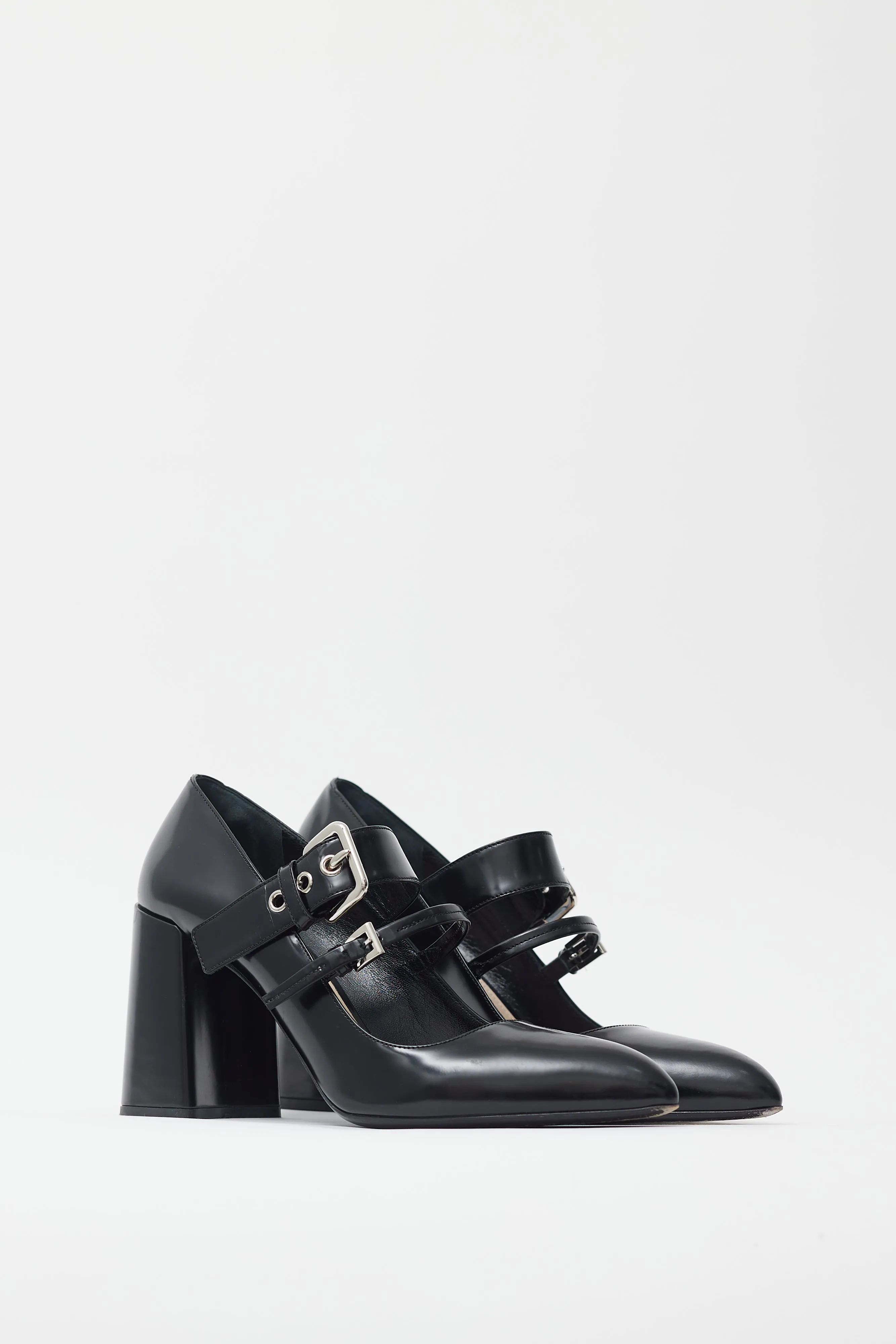 Black Leather Mary Jane Pump