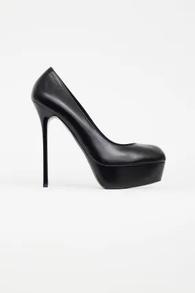 Black Leather Platform Heel