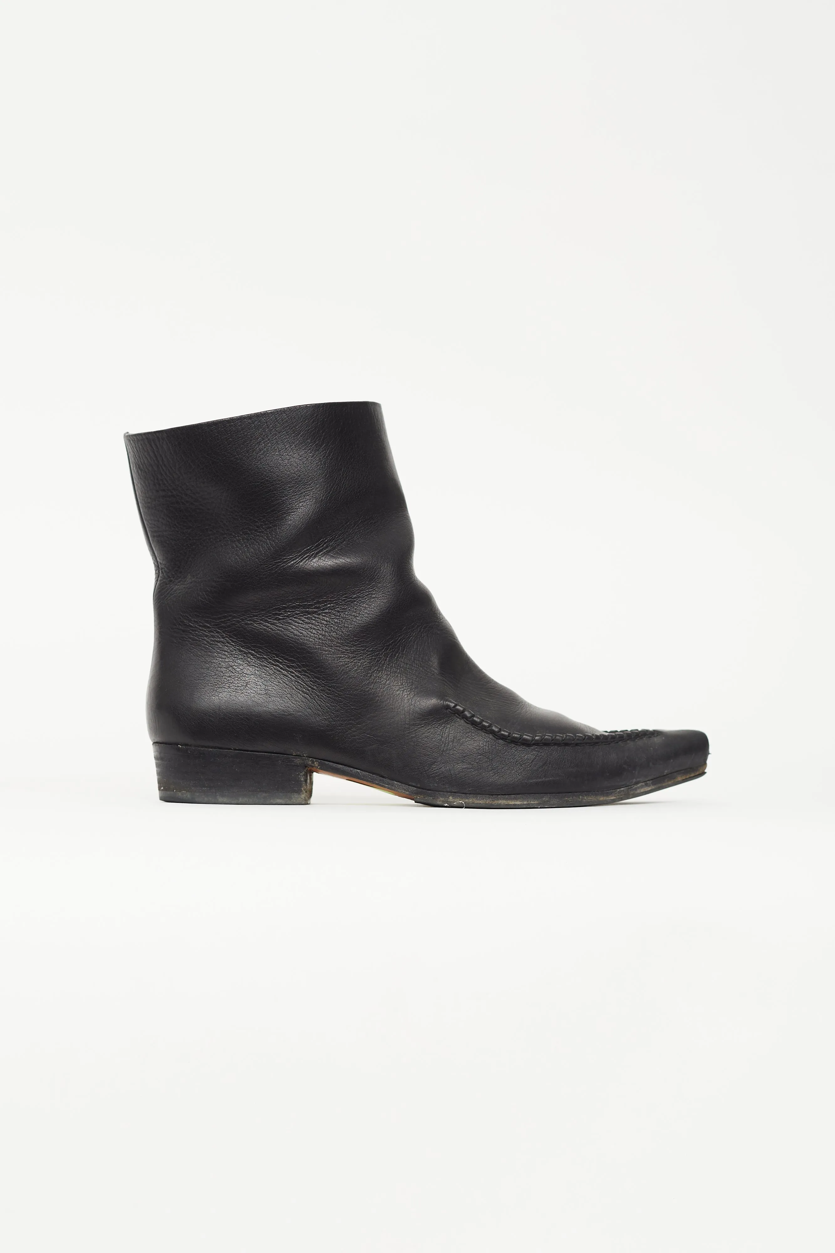Black Leather Pointed Toe Ankle Boot