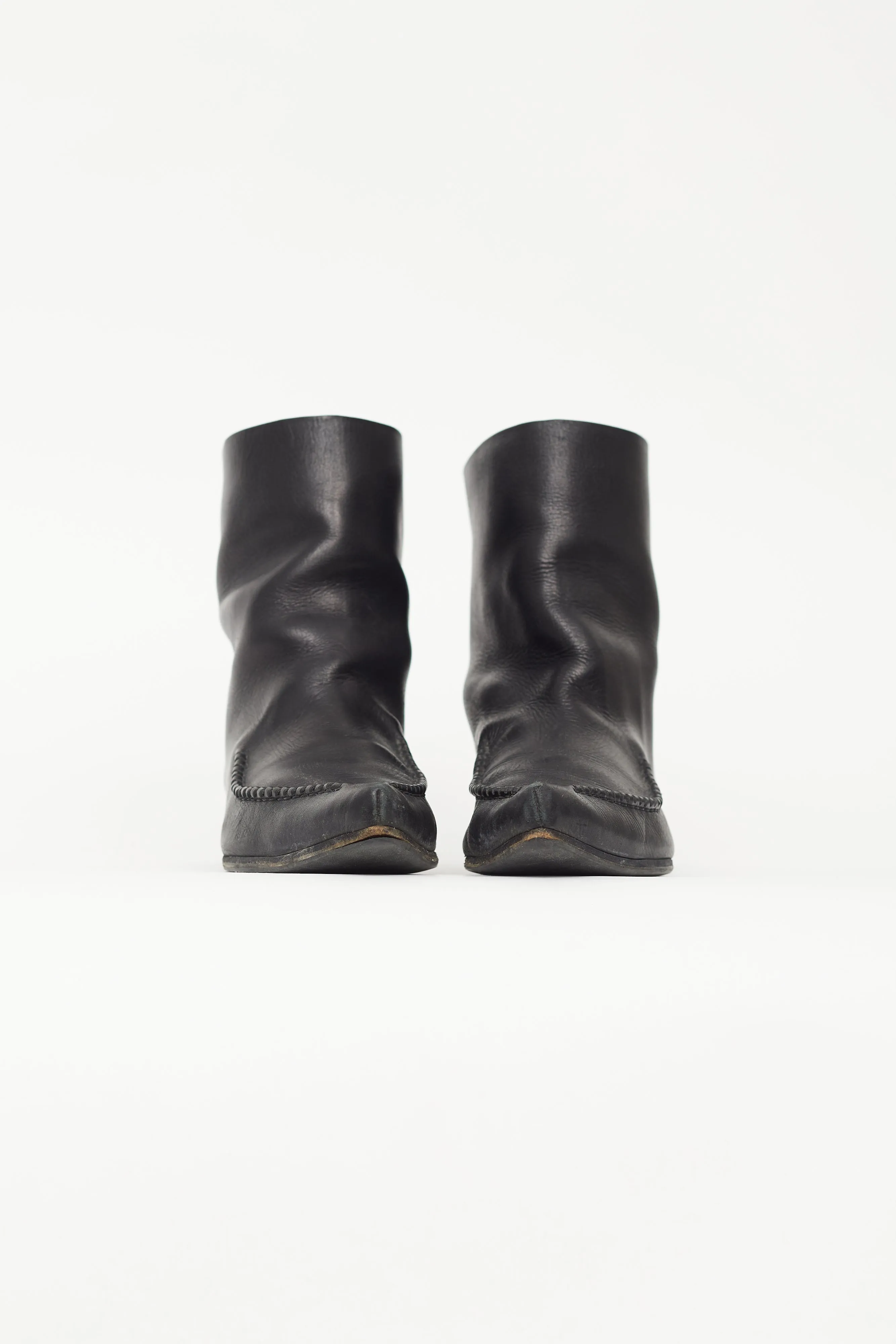 Black Leather Pointed Toe Ankle Boot