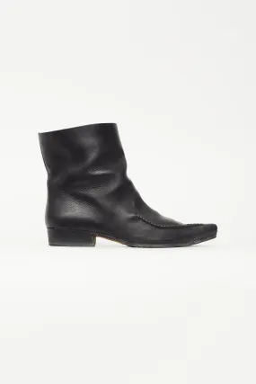 Black Leather Pointed Toe Ankle Boot