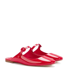 Blair Flat Mule In Scarlet Patent Leather by Larroudé