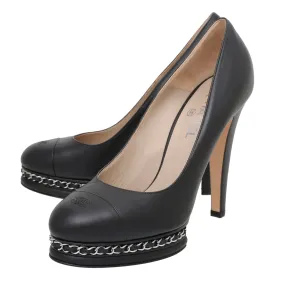 Chanel Black Chain Platform Pumps 42