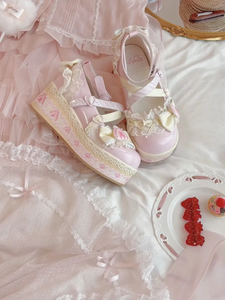 Cheese Strawberry Cake Pink Sweet Lolita Platform Mary Jane Shoes