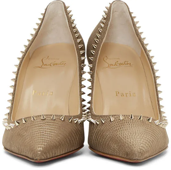 Christian Louboutin Taupe Croc Anjalina 85 Heels