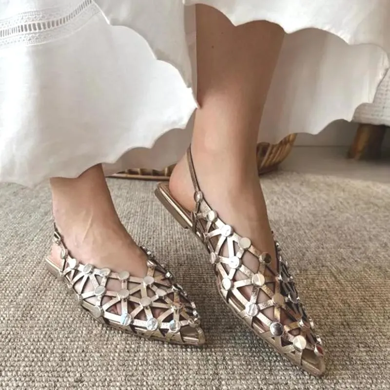 Crystal Pointed-Toe Slingback Flats