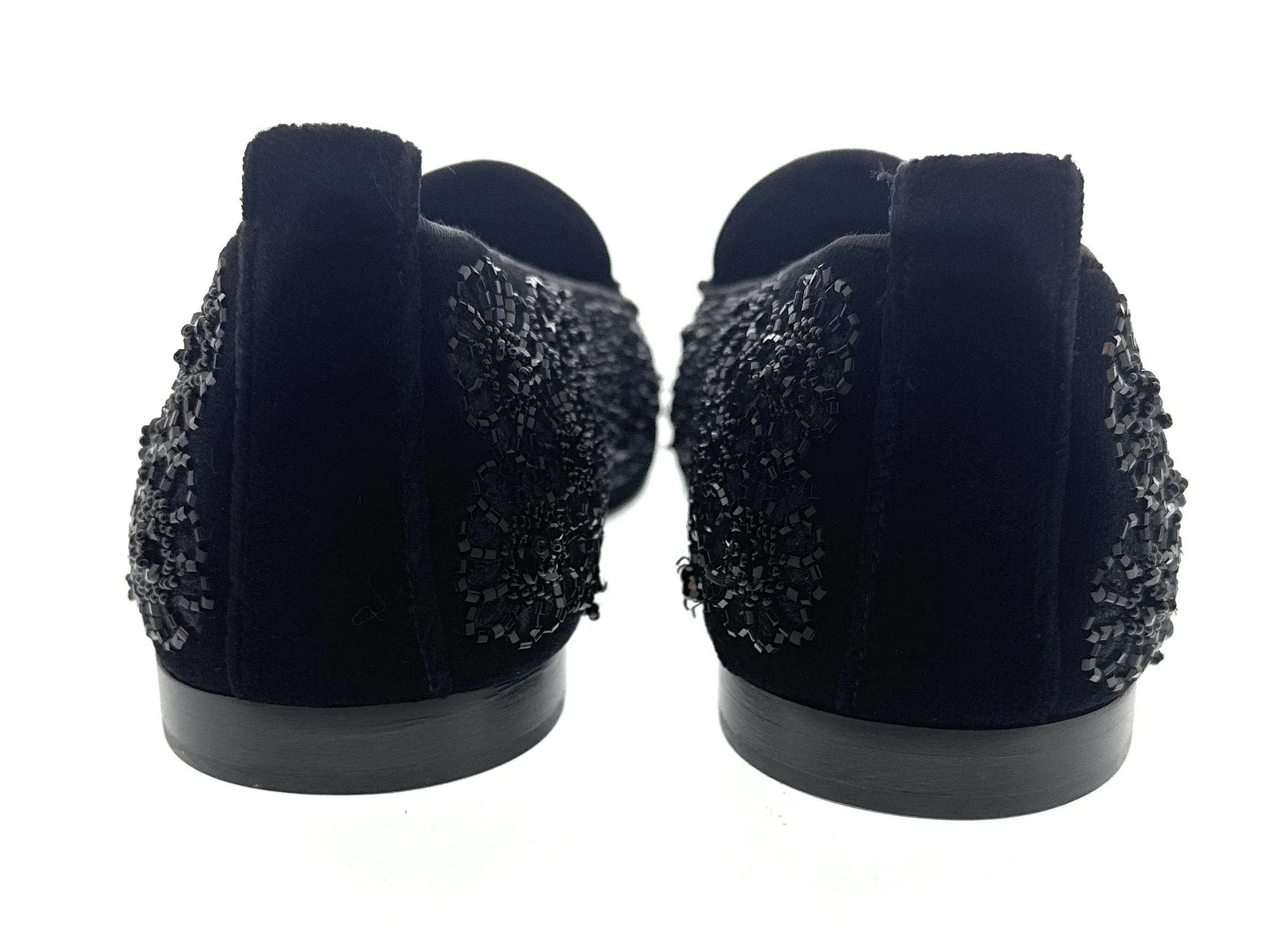 Dolce & Gabbana Men's Black Velvet Beaded Embroidered Loafers SlipOn Shoes-EU39