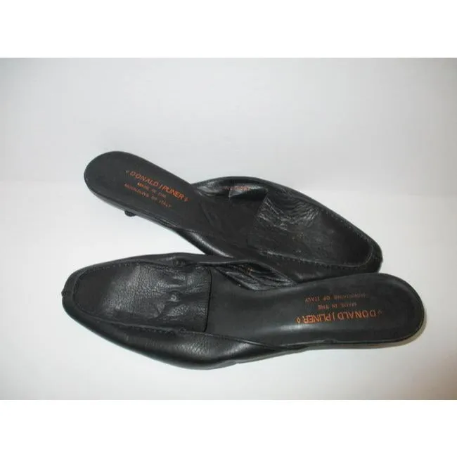 Donald J Pliner Black Green Kitten Heel Mulesslides Size Us