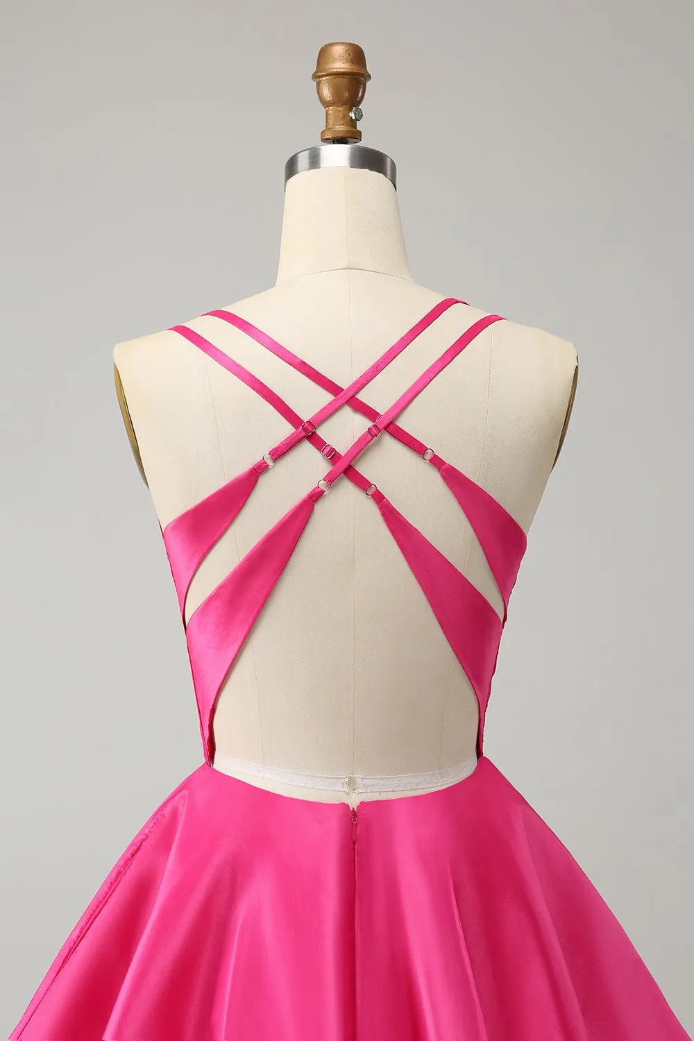 Fuchsia A Line Spaghetti Straps Backless Short Homecoming Dress Sexy