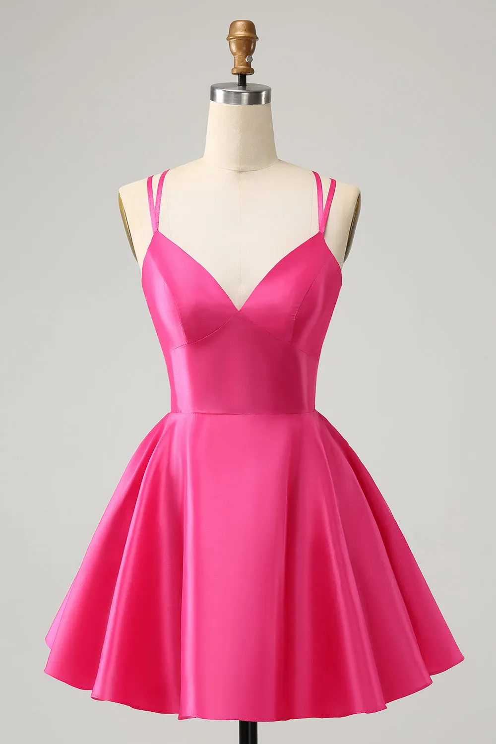 Fuchsia A Line Spaghetti Straps Backless Short Homecoming Dress Sexy