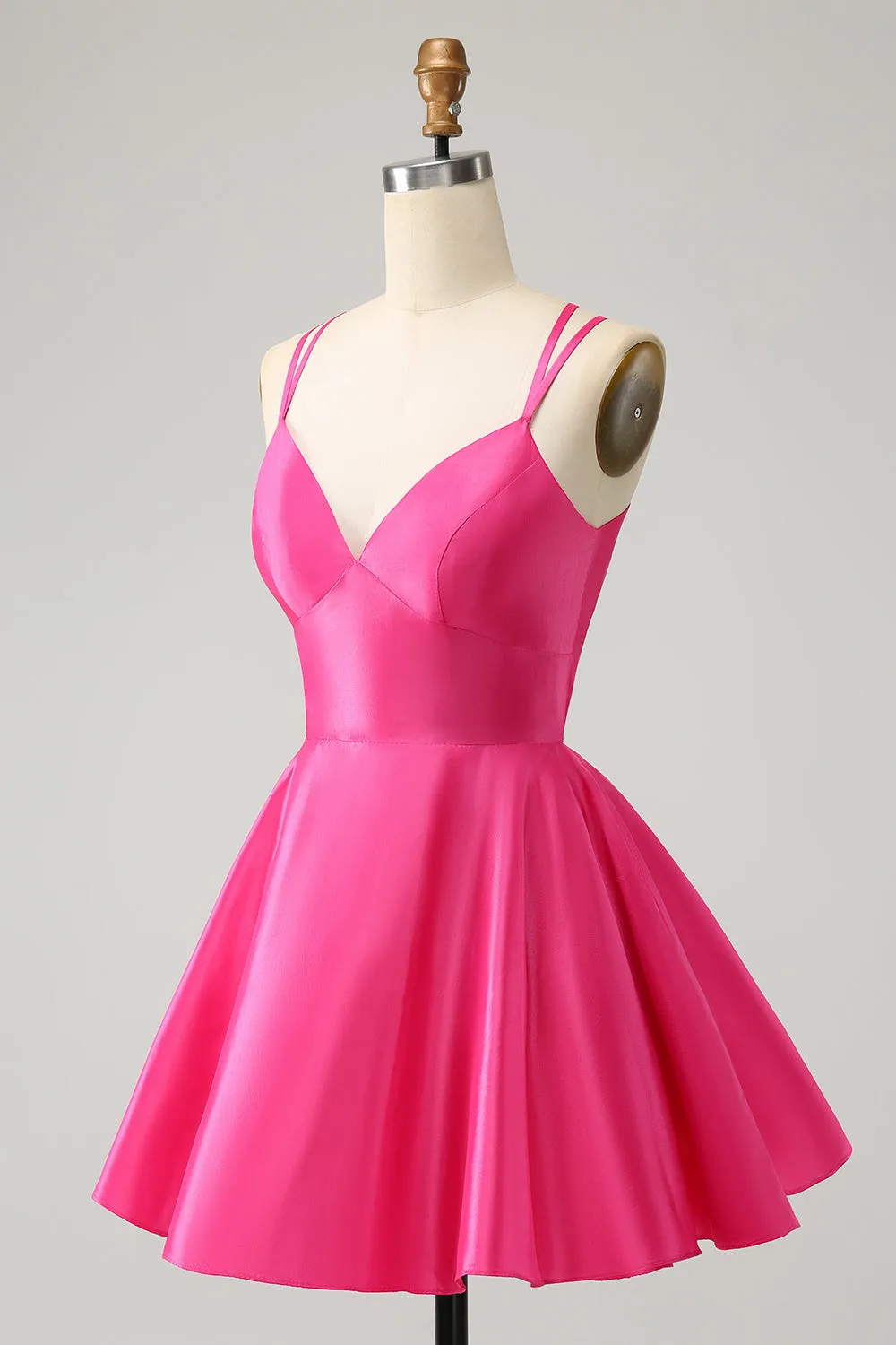 Fuchsia A Line Spaghetti Straps Backless Short Homecoming Dress Sexy