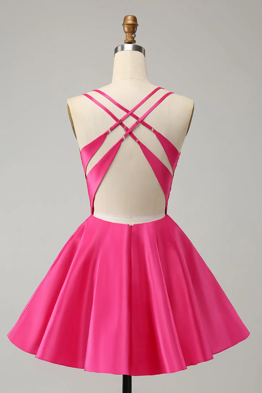 Fuchsia A Line Spaghetti Straps Backless Short Homecoming Dress Sexy
