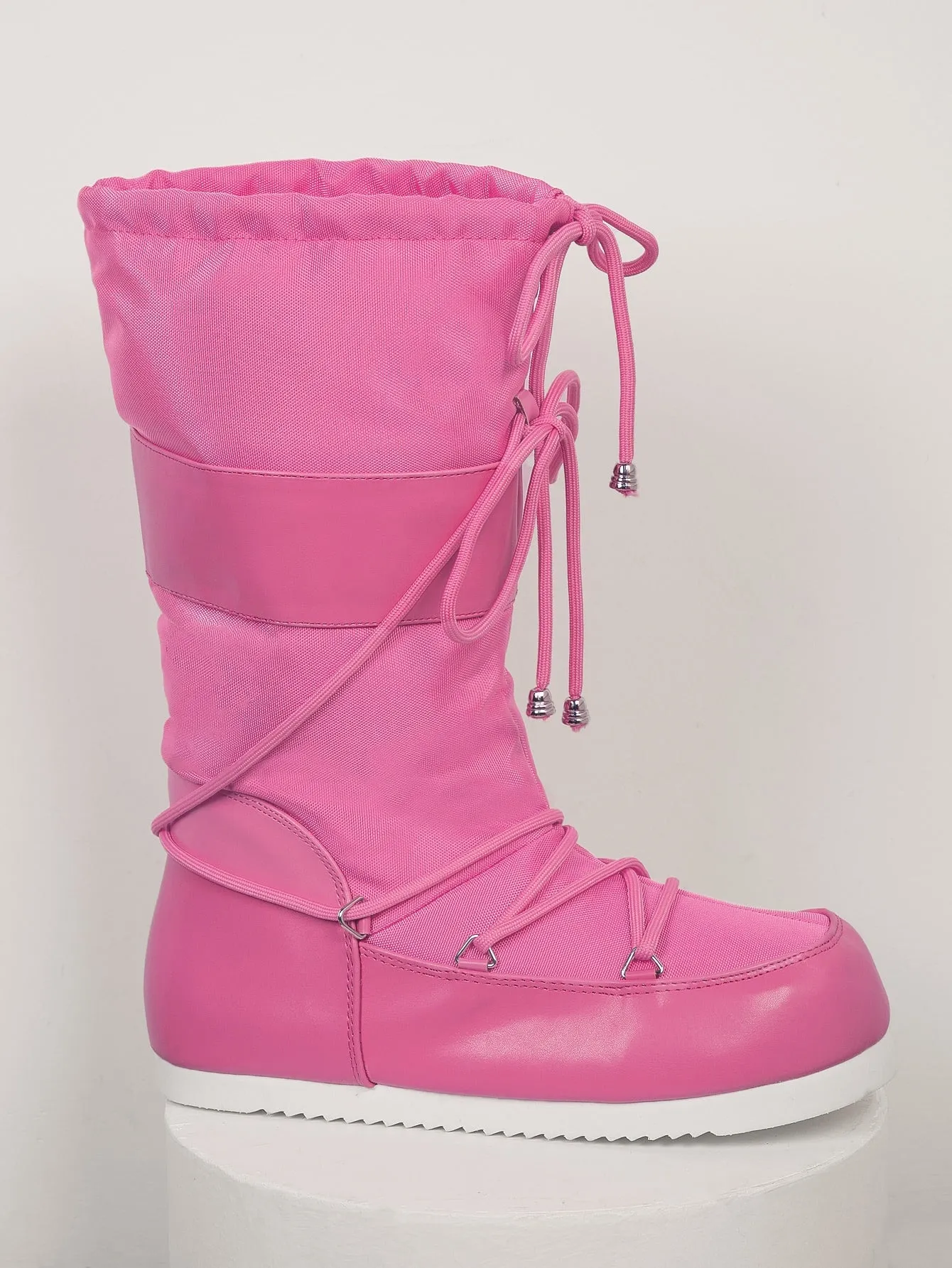 Lace Up Pink Puffy Snow Boots