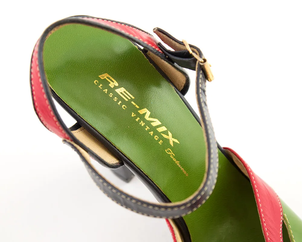 Modern RE-MIX 1940s Style Color Block Leather Platforms | size 6
