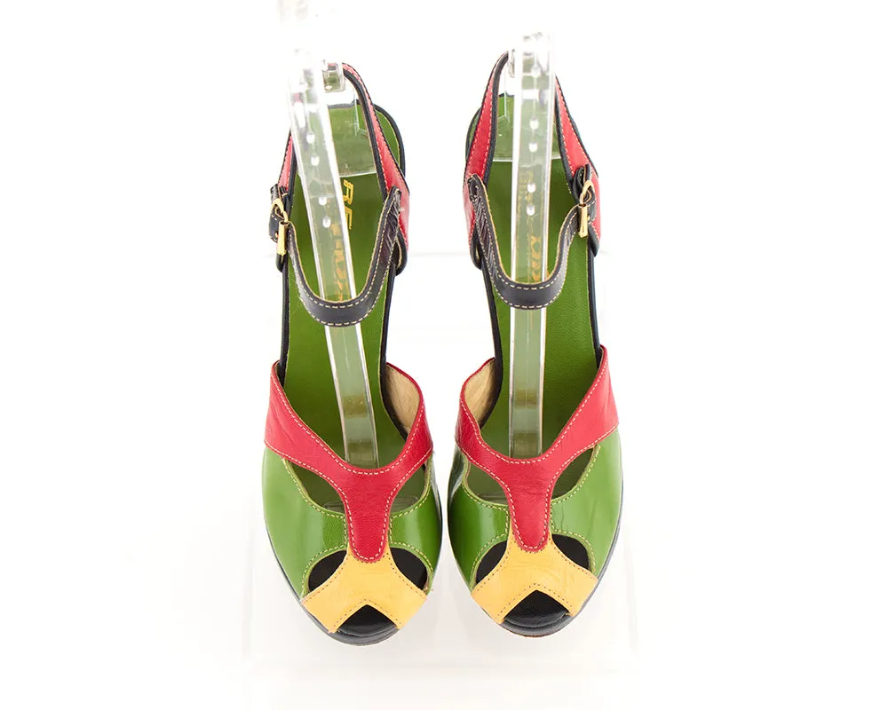Modern RE-MIX 1940s Style Color Block Leather Platforms | size 6