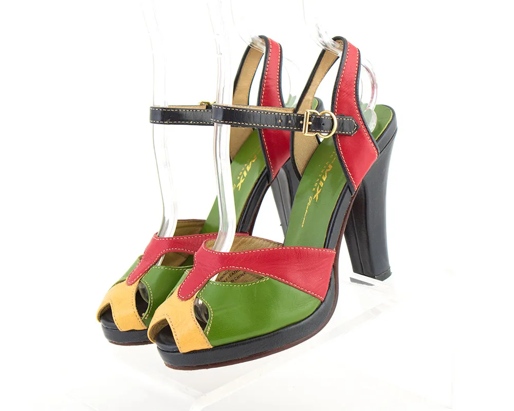 Modern RE-MIX 1940s Style Color Block Leather Platforms | size 6
