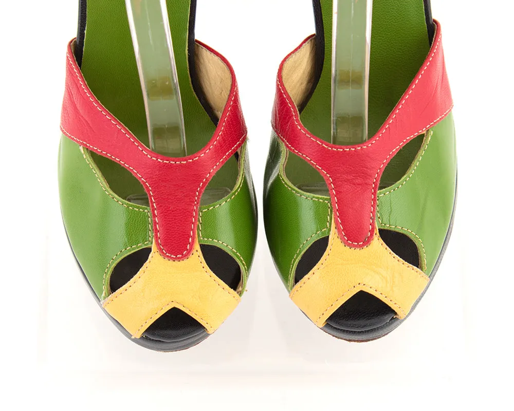 Modern RE-MIX 1940s Style Color Block Leather Platforms | size 6
