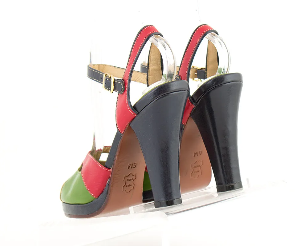 Modern RE-MIX 1940s Style Color Block Leather Platforms | size 6
