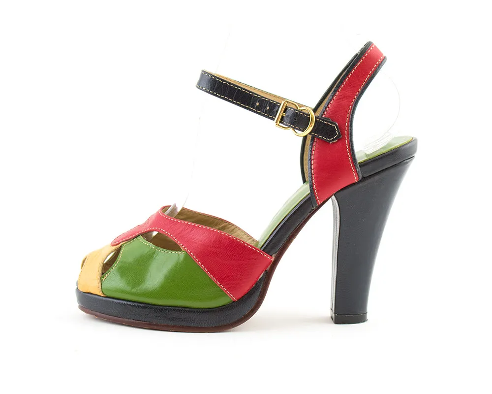 Modern RE-MIX 1940s Style Color Block Leather Platforms | size 6