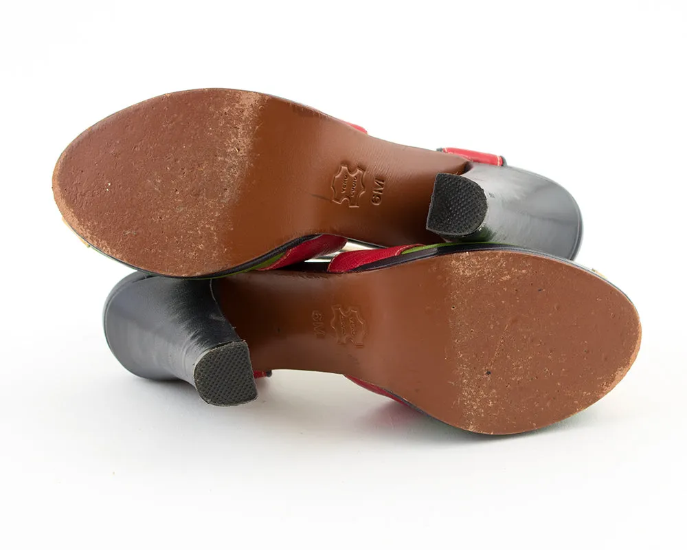 Modern RE-MIX 1940s Style Color Block Leather Platforms | size 6