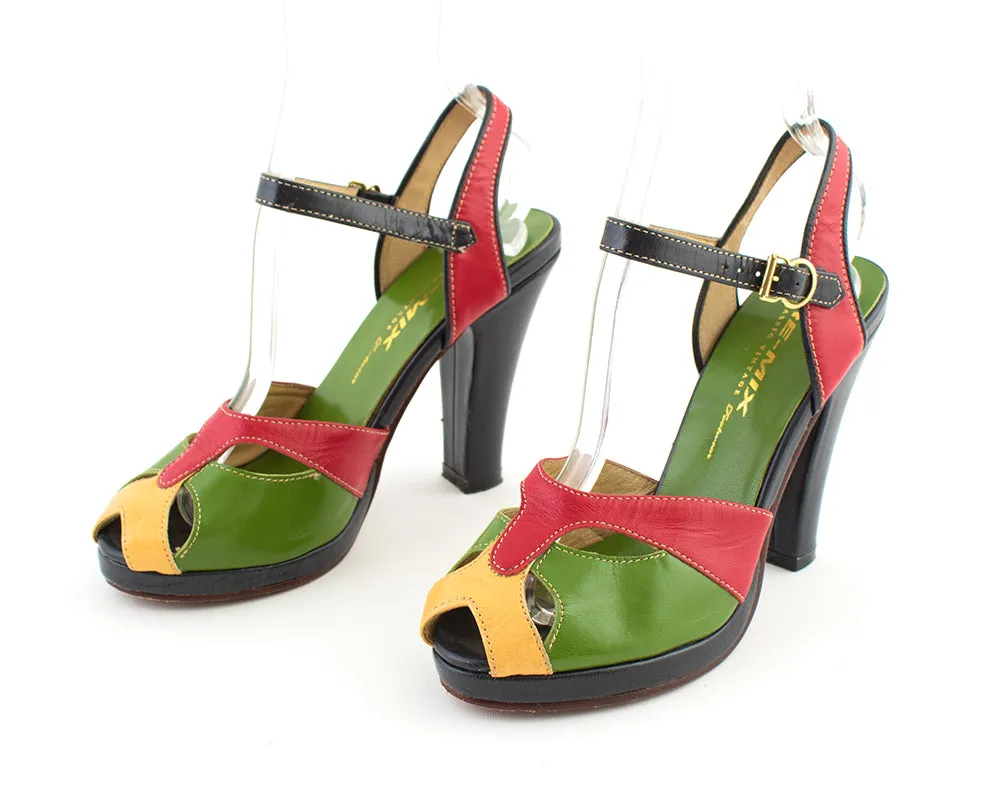 Modern RE-MIX 1940s Style Color Block Leather Platforms | size 6