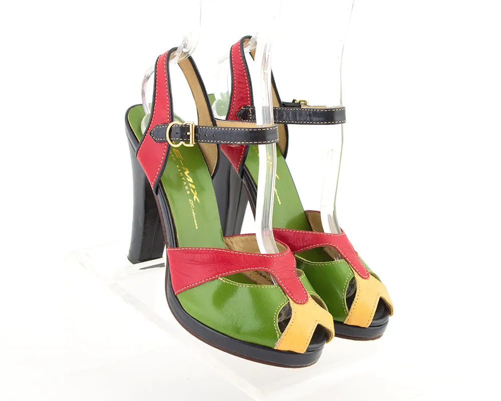 Modern RE-MIX 1940s Style Color Block Leather Platforms | size 6