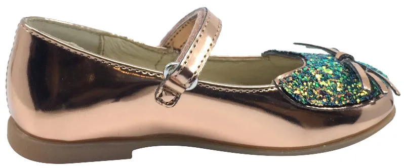Naturino Girl's Glitter Kitty Rose Gold Mary Jane Flats