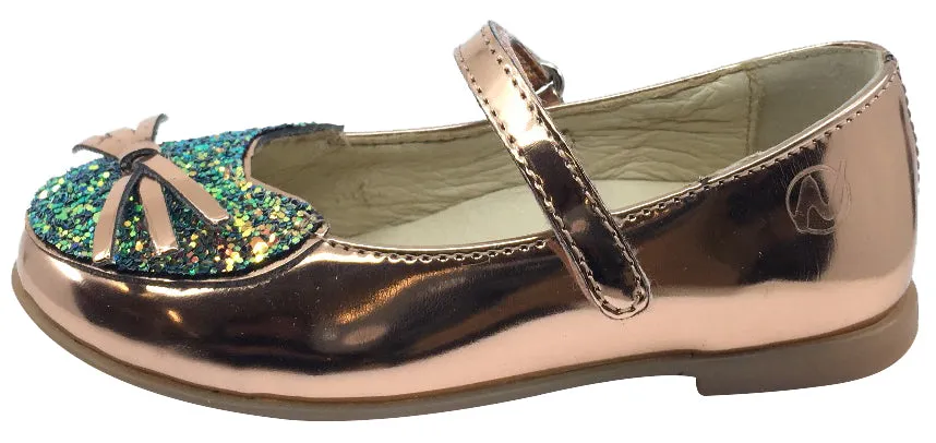 Naturino Girl's Glitter Kitty Rose Gold Mary Jane Flats