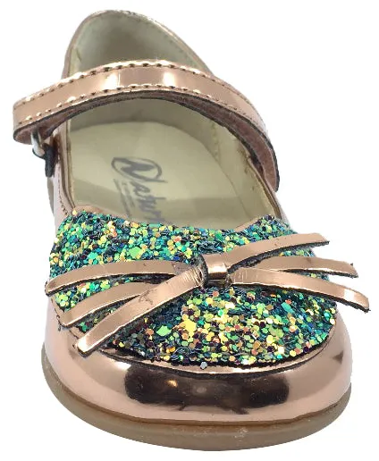 Naturino Girl's Glitter Kitty Rose Gold Mary Jane Flats