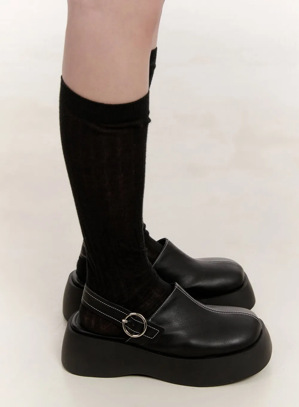 Platform Mule Stitched Sandals with Straps CJ531